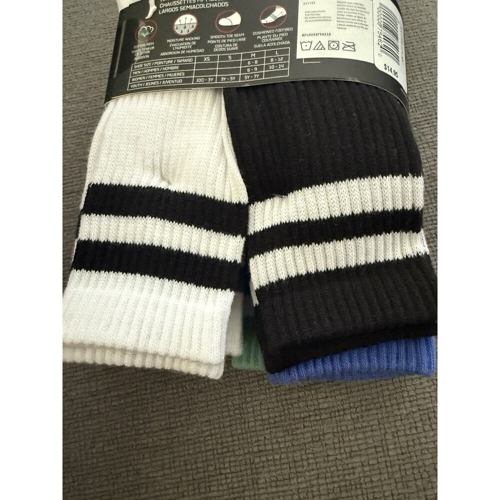 LCKR Youth Crew Socks 6 Pair Cushioned Green Blue White Size S 3Y-5Y NWT - Picture 5 of 7